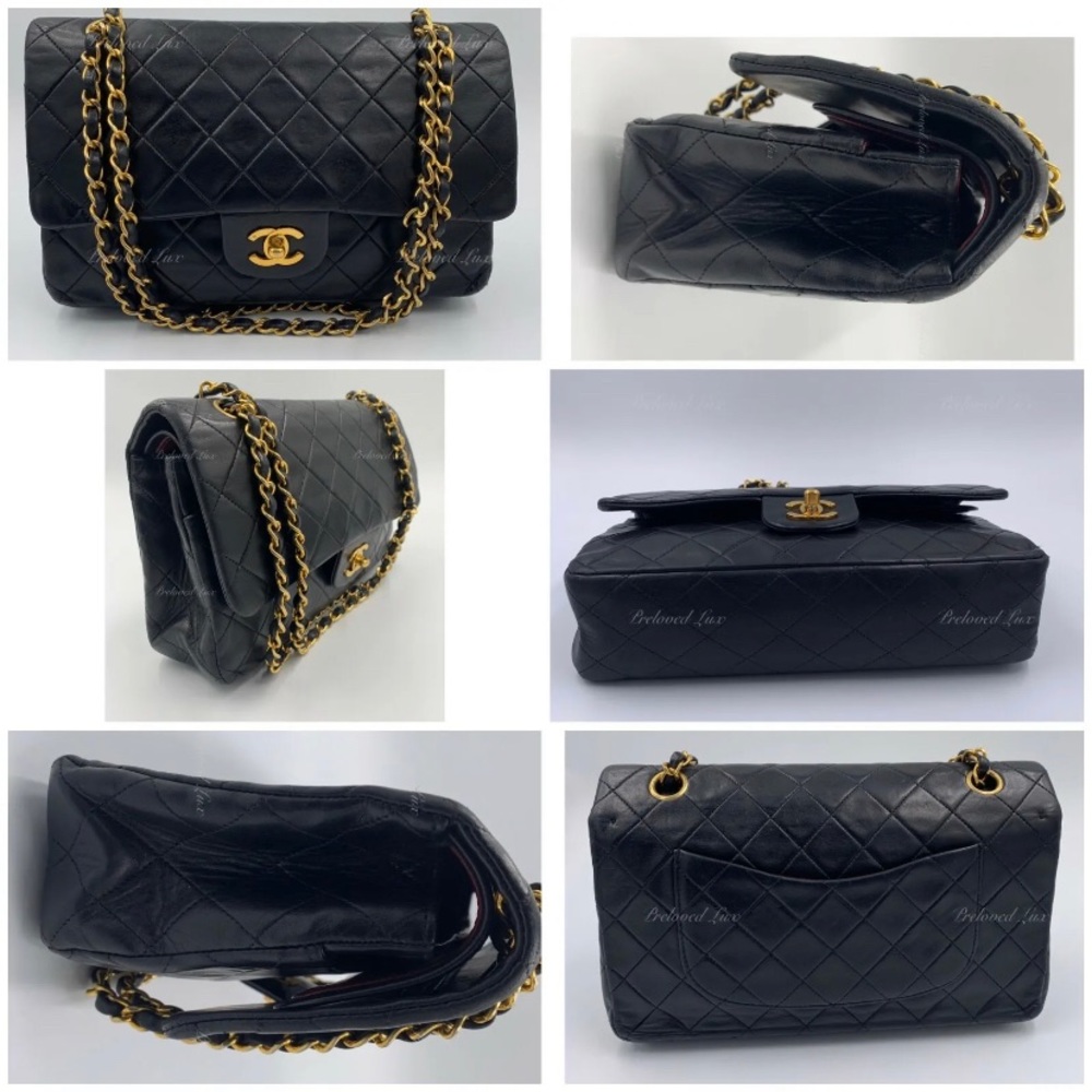 Authentic CHANEL Lambskin Double Chain Double Medium Flap Bag black/gold - Picture 2 of 13